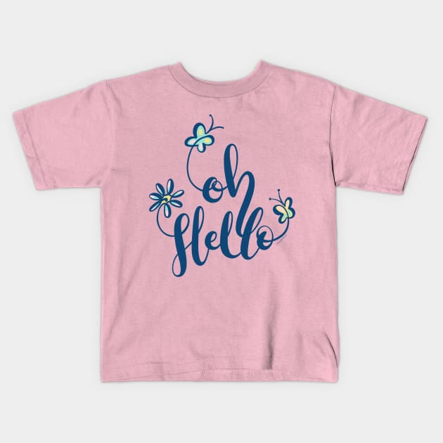 Oh Hello Spring Cute Summer Flower Butterflies Kids T-Shirt by DoubleBrush